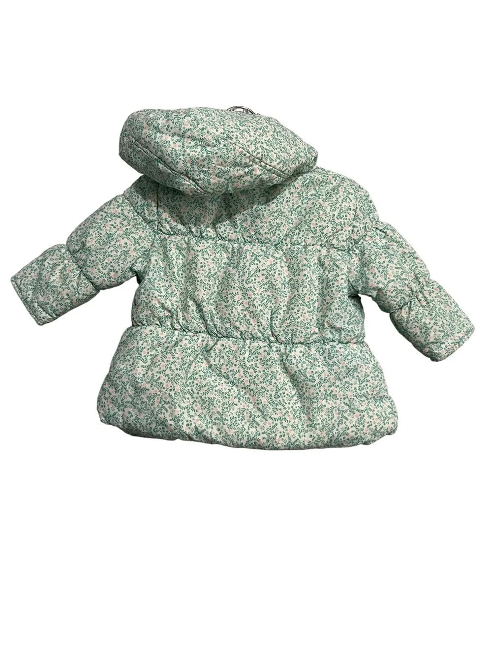 Next Toddler Hooded Puffer Jacket Green Floral Girls 6-9 months